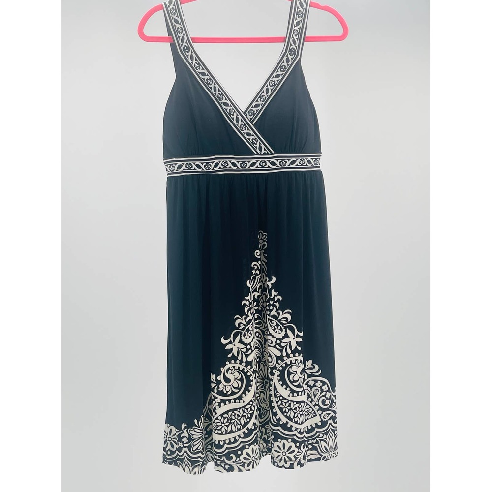 APT 9 sz S black white floral shift knee lenght dress